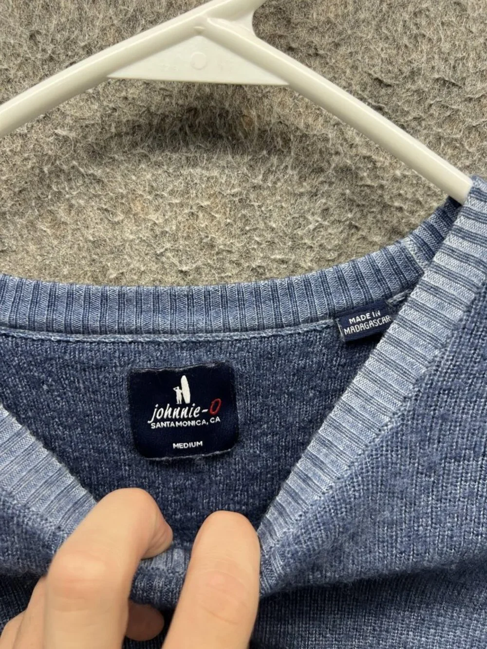 Johnnie-O Sweater Men Medium Blue Crew Neck Merino Wool Knit Pullover Casual